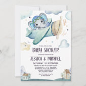 Whimsical Watercolor Elephant Airplane Babydusche Einladung (Vorderseite)