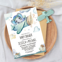 Whimsical Watercolor Elephant Airplane Babydusche