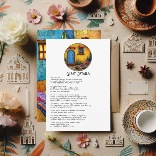 Whimsical Watercolor Fiesta Wedding Guest Details Begleitkarte