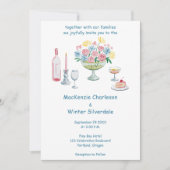 Whimsical Watercolor Floral & Drinks Wedding Einladung (Vorderseite)