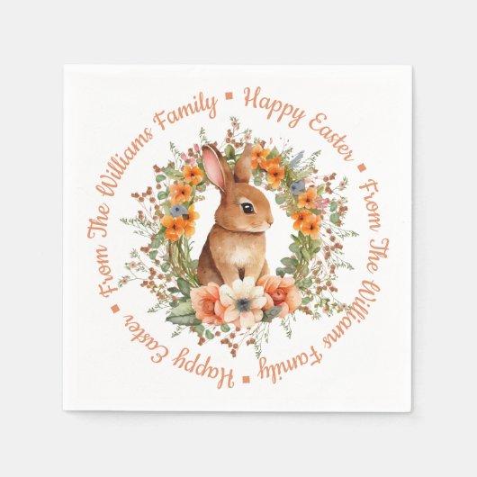 Whimsical Watercolor Floral Easter Bunny Orange Serviette (Vorderseite)