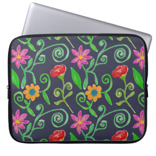 Whimsical Watercolor Floral Navy Blue Laptopschutzhülle
