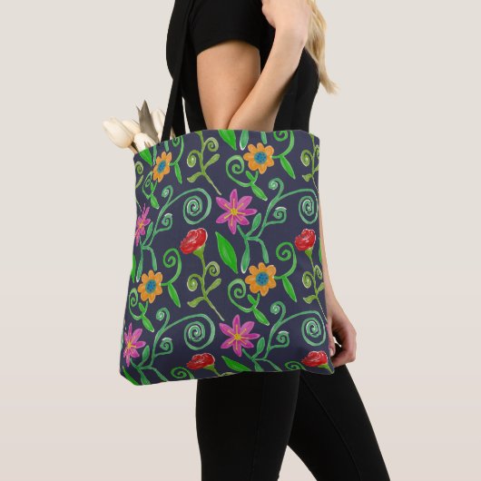Whimsical Watercolor Floral Navy Blue Tasche (Von Nahem)
