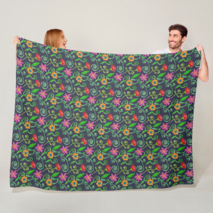Whimsical Watercolor Floral Navyblau Fleecedecke