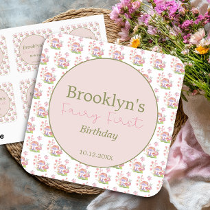 Whimsical Watercolor Floral Pilz Fairy First Quadratischer Aufkleber