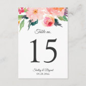 Whimsical Watercolor Floral Wedding Tischnummern (Rückseite)