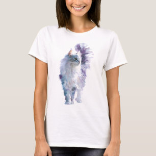 Whimsical Watercolor Fluffige Maine Coon Katze Fra T-Shirt