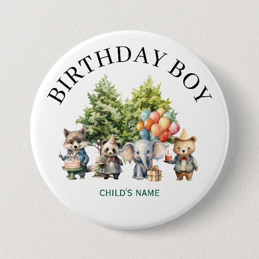 Whimsical Watercolor Forest Birthday Button (Vorderseite)