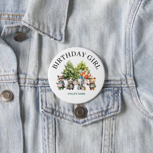 Whimsical Watercolor Forest Birthday Button (Beispiel)