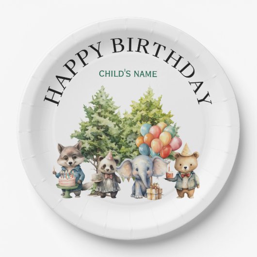 Whimsical Watercolor Forest Birthday Pappteller (Vorderseite)
