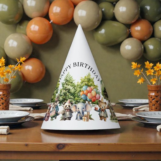 Whimsical Watercolor Forest Birthday Partyhütchen