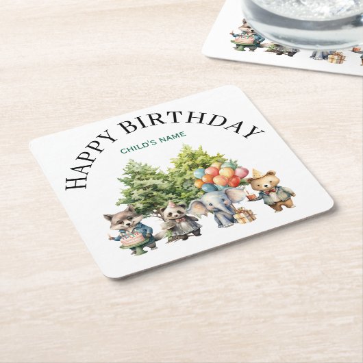 Whimsical Watercolor Forest Birthday Rechteckiger Pappuntersetzer (angewinkelt)