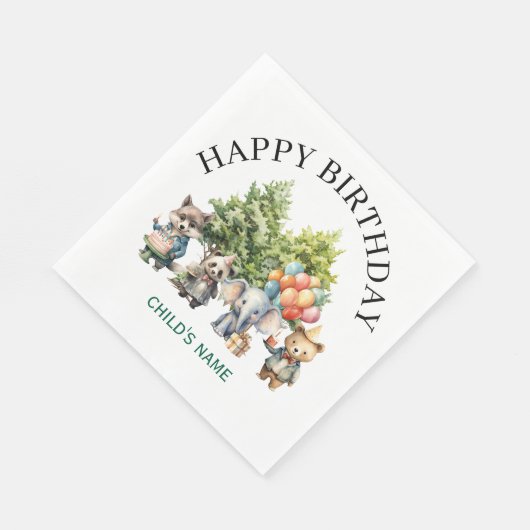 Whimsical Watercolor Forest Birthday Serviette (Ecke)