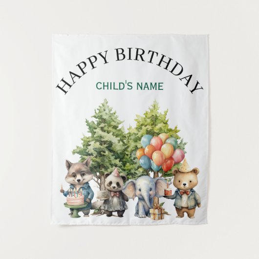 Whimsical Watercolor Forest Birthday Wandteppich (Vorderseite)