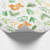 Whimsical Watercolor Foxes and Green Blätter | Geschenkpapier (Ecke)