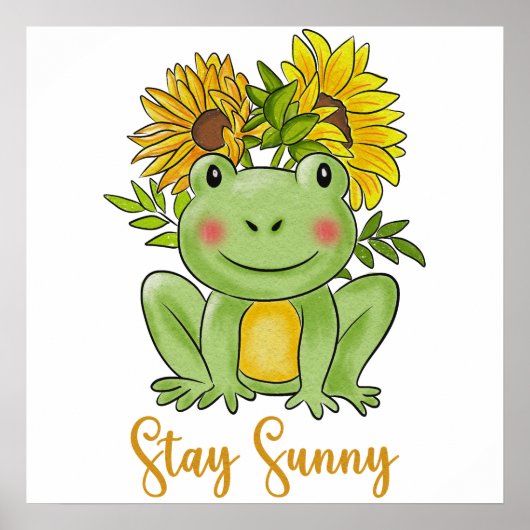 Whimsical Watercolor Frog And Sunflowers  Poster (Vorne)