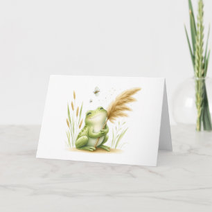 Whimsical Watercolor Frosch mit Pampas-Gras-Blank Karte