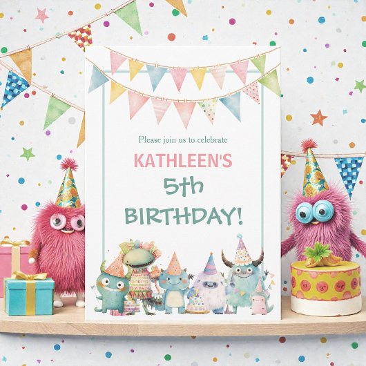 Whimsical Watercolor Funny Monsters Birthday  Einladung