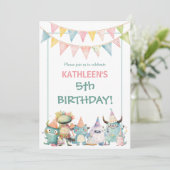 Whimsical Watercolor Funny Monsters Birthday  Einladung (Stehend Vorderseite)