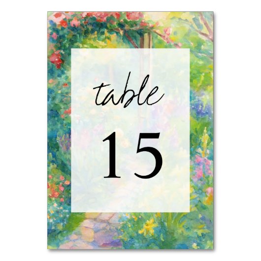 Whimsical Watercolor Garden Themed Wedding  Tischnummer (Vorderseite)