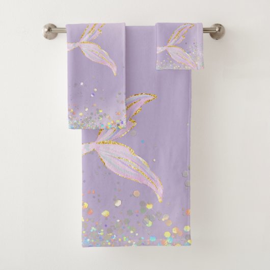 Whimsical Watercolor Glitzer Mermaid Schwanz Badhandtuch Set (Insitu)
