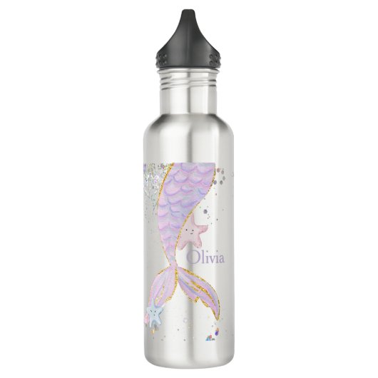 Whimsical Watercolor Glitzer Mermaid Schwanz Edelstahlflasche (Links)