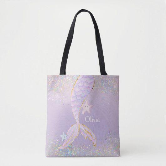 Whimsical Watercolor Glitzer Mermaid Schwanz Tasche (Vorderseite)