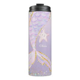 Whimsical Watercolor Glitzer Mermaid Schwanz Thermosbecher