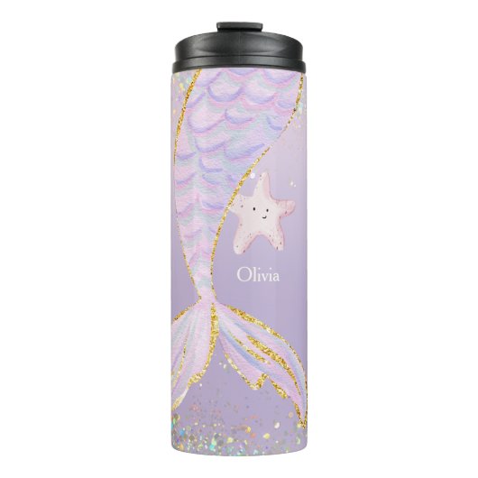 Whimsical Watercolor Glitzer Mermaid Schwanz Thermosbecher (Vorderseite)