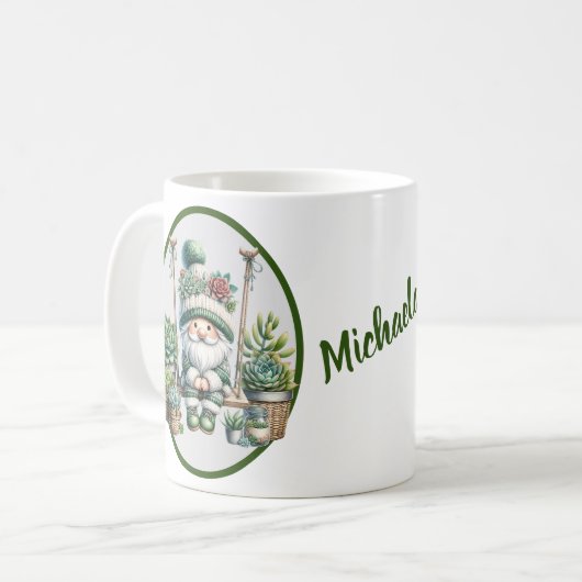 Whimsical Watercolor Gnome Succulent Kaffeetasse (Vorderseite Links)