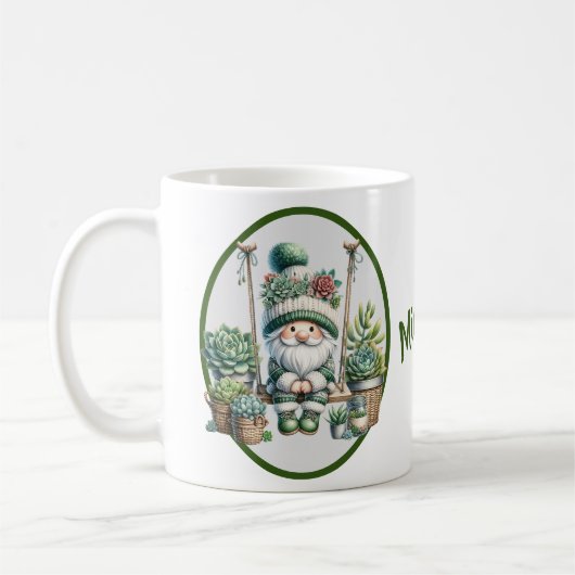 Whimsical Watercolor Gnome Succulent Kaffeetasse (Links)