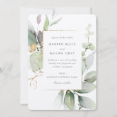 Whimsical Watercolor Green and Gold Wedding Einladung (Vorderseite)