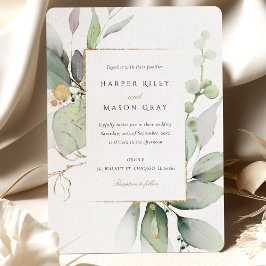 Whimsical Watercolor Green and Gold Wedding Einladung