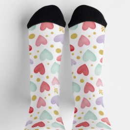 Whimsical Watercolor Heart & Gold Dust Socken