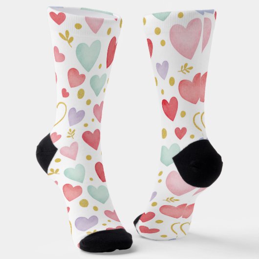 Whimsical Watercolor Heart & Gold Dust Socken (Gewinkelt)
