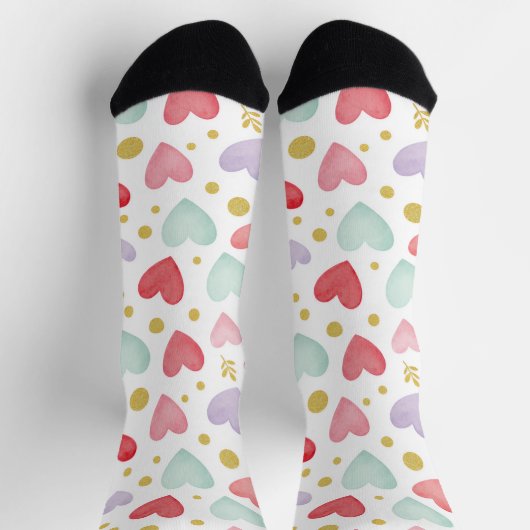 Whimsical Watercolor Herz & Goldstaub Socken (Oben)