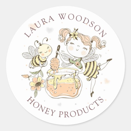 Whimsical Watercolor Honey Jar Label Runder Aufkleber (Vorderseite)