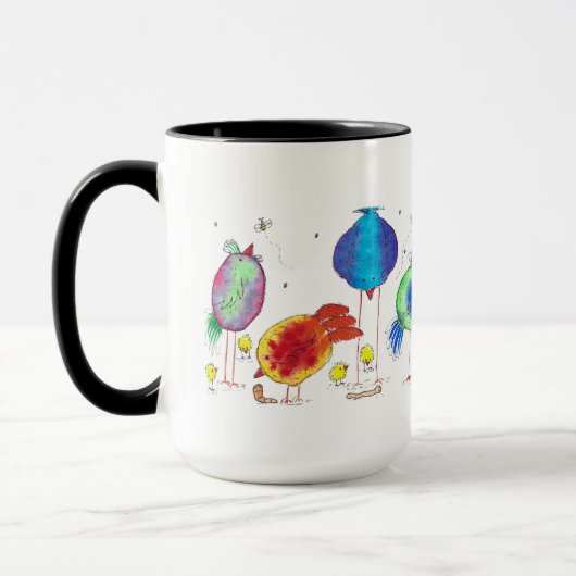 Whimsical Watercolor Hühner 15 oz Keramik Tasse (Links)