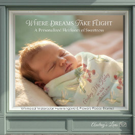 Whimsical Watercolor Hummingbird & Flowers  Fleecedecke