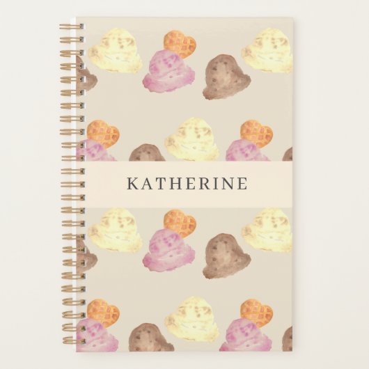 Whimsical Watercolor Ice Cream Scoops Planner Planer (Vorderseite)
