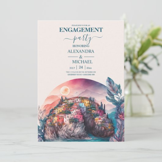 Whimsical Watercolor Italienische Dekonstruktoren Einladung (Stehend Vorderseite)