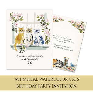 Whimsical Watercolor Katzen Geburtstagsfeier Einladung
