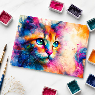 Whimsical Watercolor Katzenporträt   Postkarte