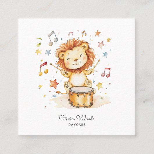 Whimsical Watercolor Lion Cub Kinderbetreuung Quadratische Visitenkarte (Vorderseite)