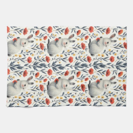 Whimsical Watercolor Meadow Bunny Easter Geschirrtuch (Horizontal)