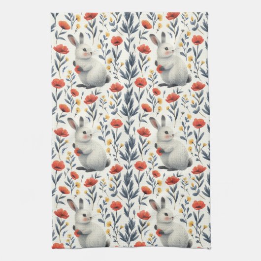 Whimsical Watercolor Meadow Bunny Easter Geschirrtuch (Vertikal)