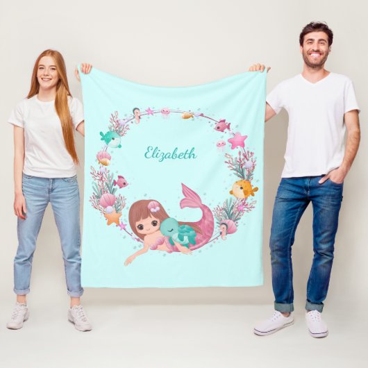 Whimsical Watercolor Meerjungfrau Personalisiert Fleecedecke (Beispiel)