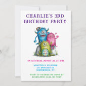 Whimsical Watercolor Monsters Kinderparty Einladung (Vorderseite)
