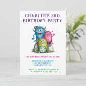 Whimsical Watercolor Monsters Kinderparty Einladung (Stehend Vorderseite)