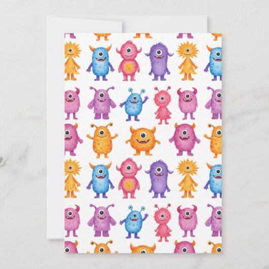 Whimsical Watercolor Monsters Kinderparty Einladung (Rückseite)